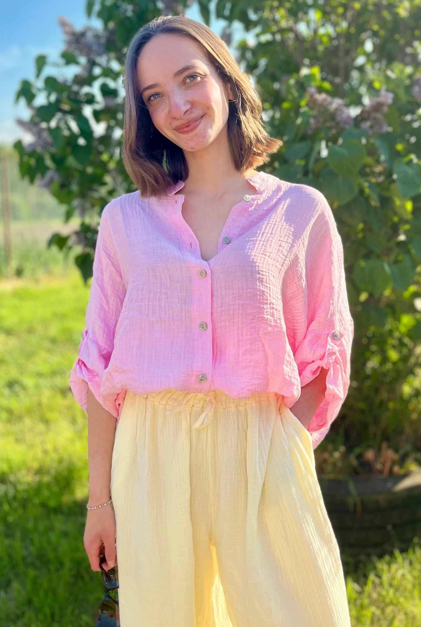 Chemise texturé - rose