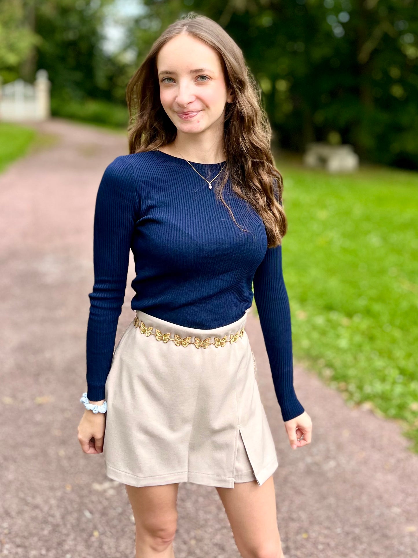 Top maille col rond - bleu marine