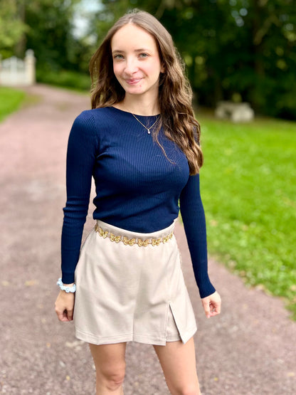 Top maille col rond - bleu marine