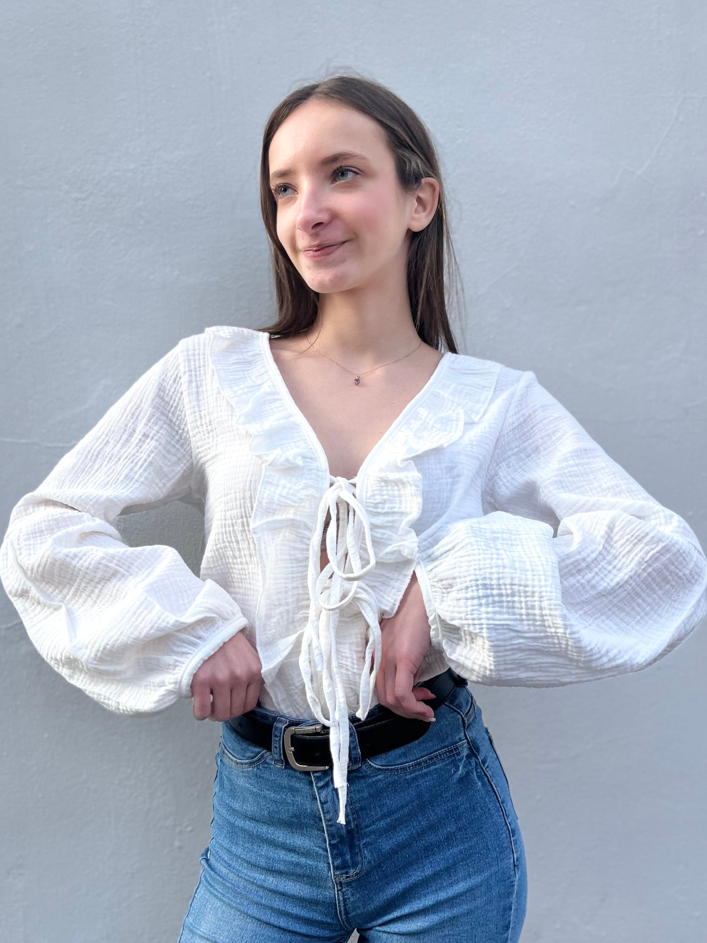 Blouse à noeud en coton - blanc