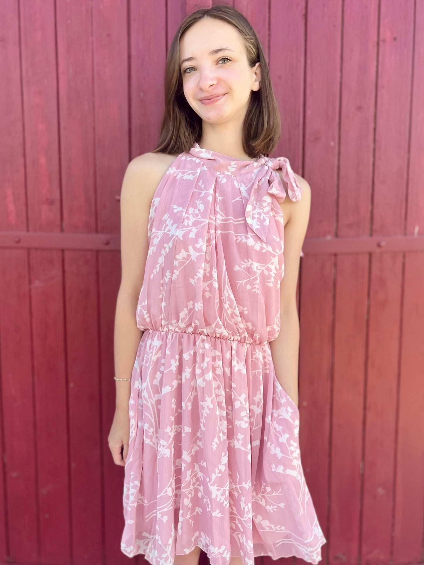 Robe fleurs avec noeud - rose
