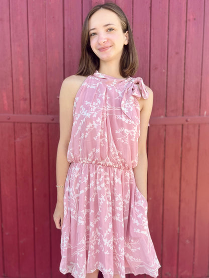 Robe fleurs avec noeud - rose