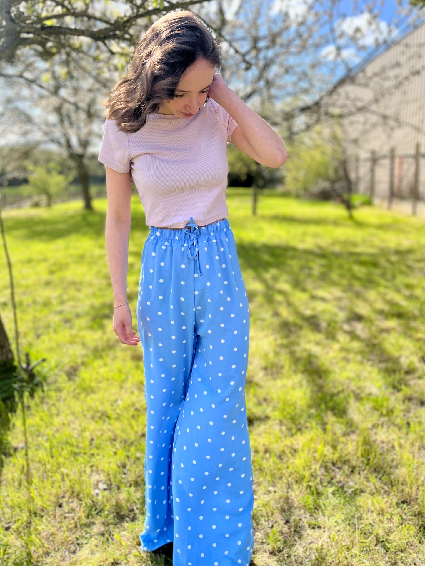 Pantalon à pois - bleu ciel
