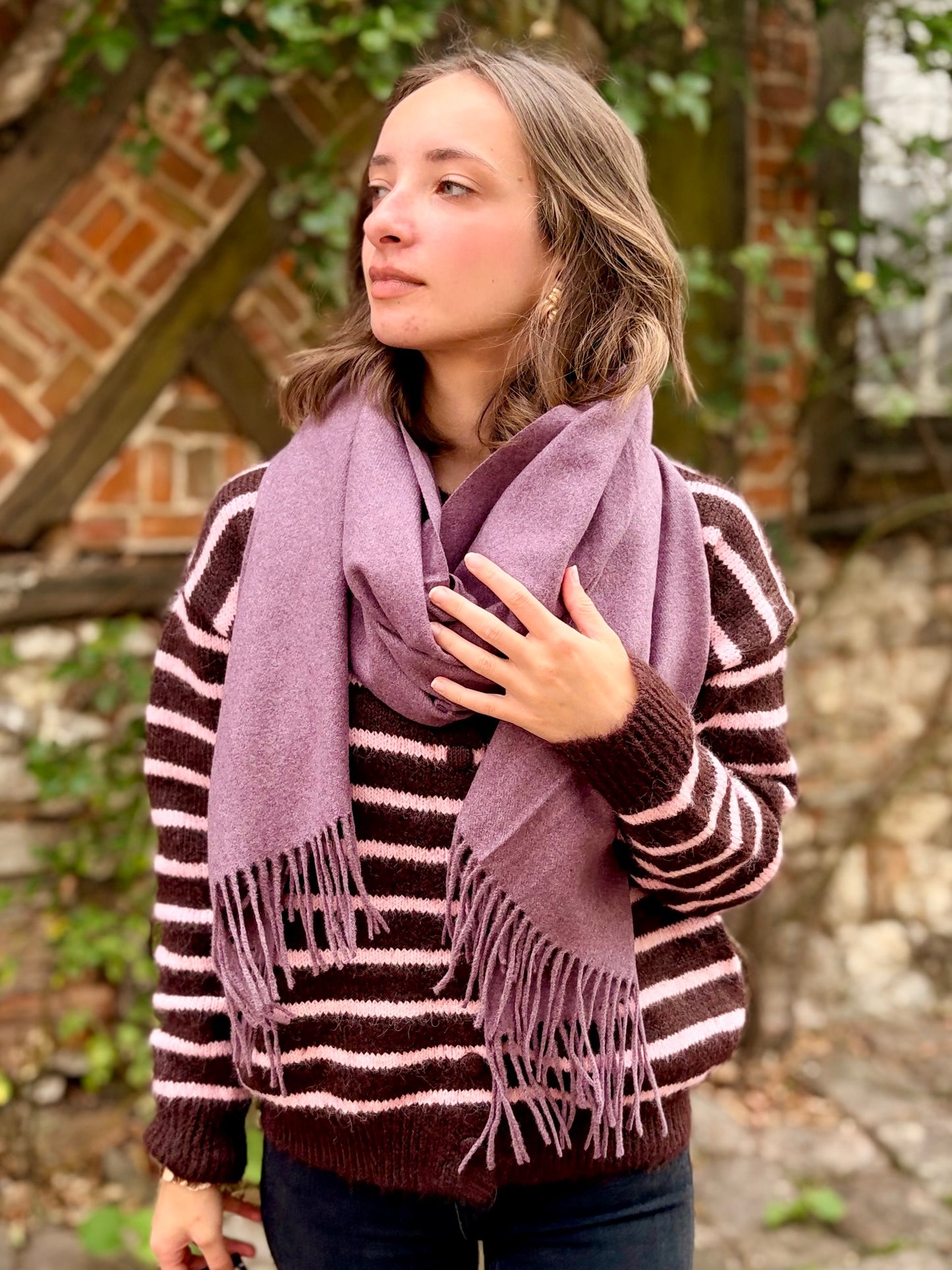 Gilet à rayures - marron et rose