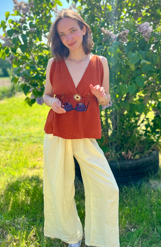 Pantalon gaze de coton - jaune