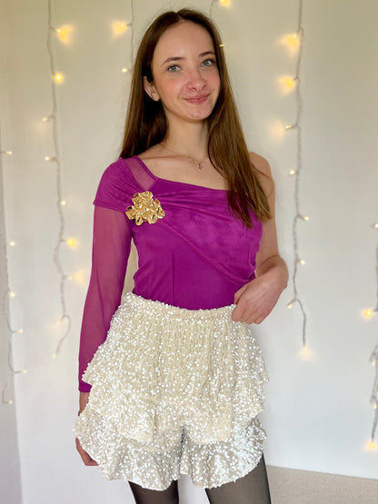 Jupe short à paillettes - beige