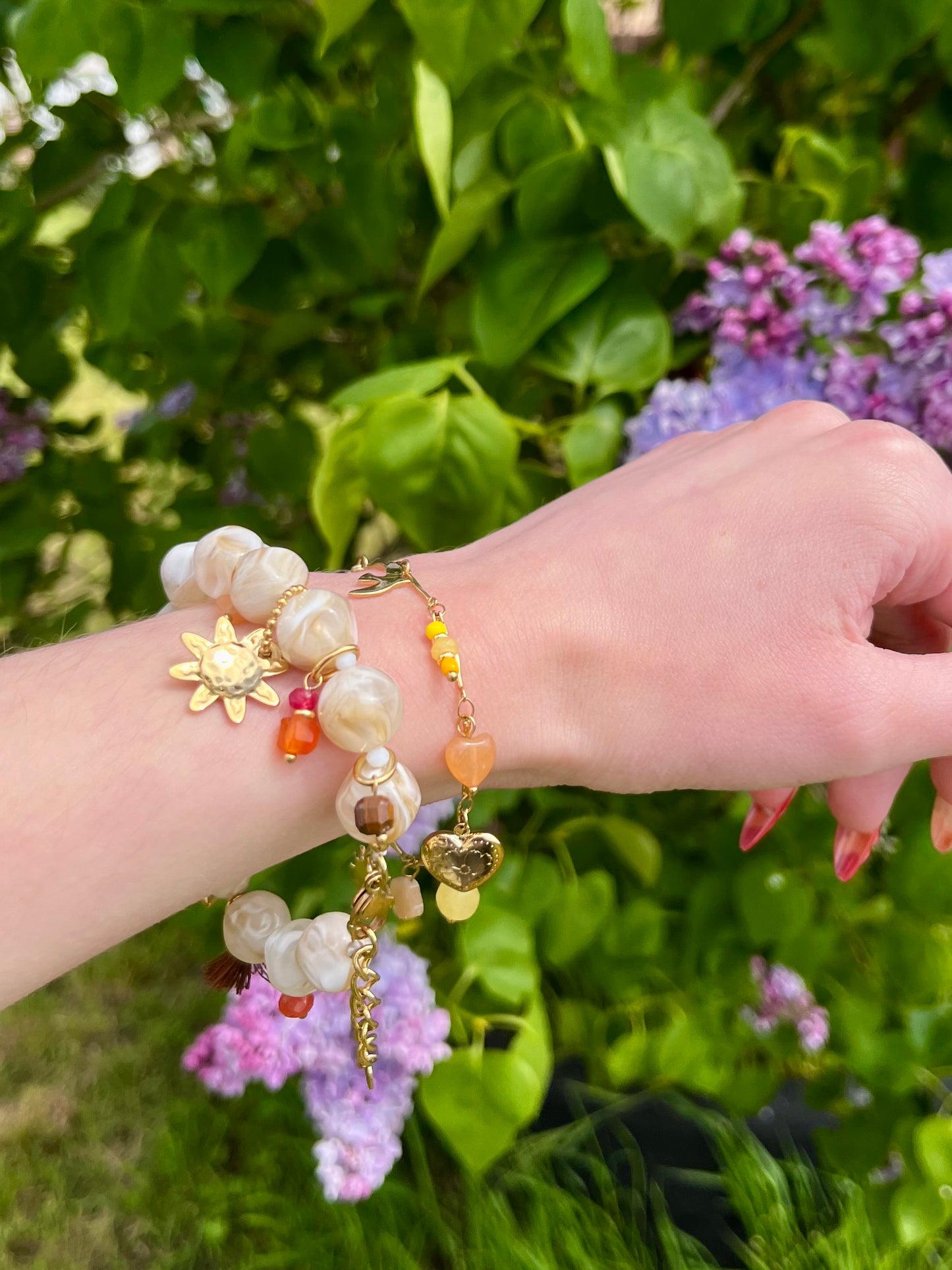 Bracelet fin pierres naturelles - orange et jaune