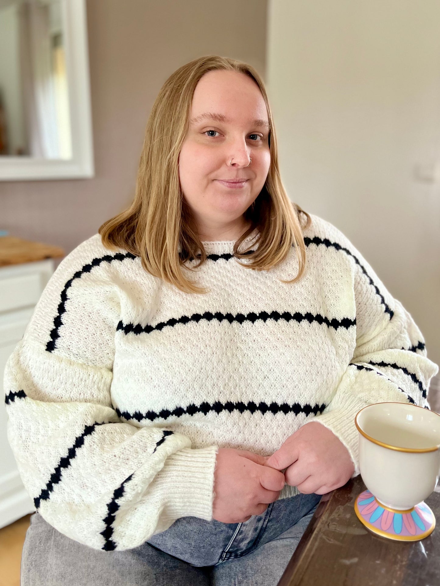 Pull col bateau - blanc et noir