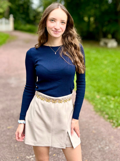 Top maille col rond - bleu marine