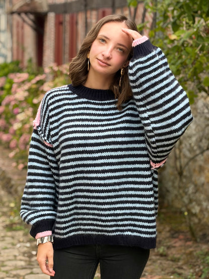 Pull à rayures - bleu