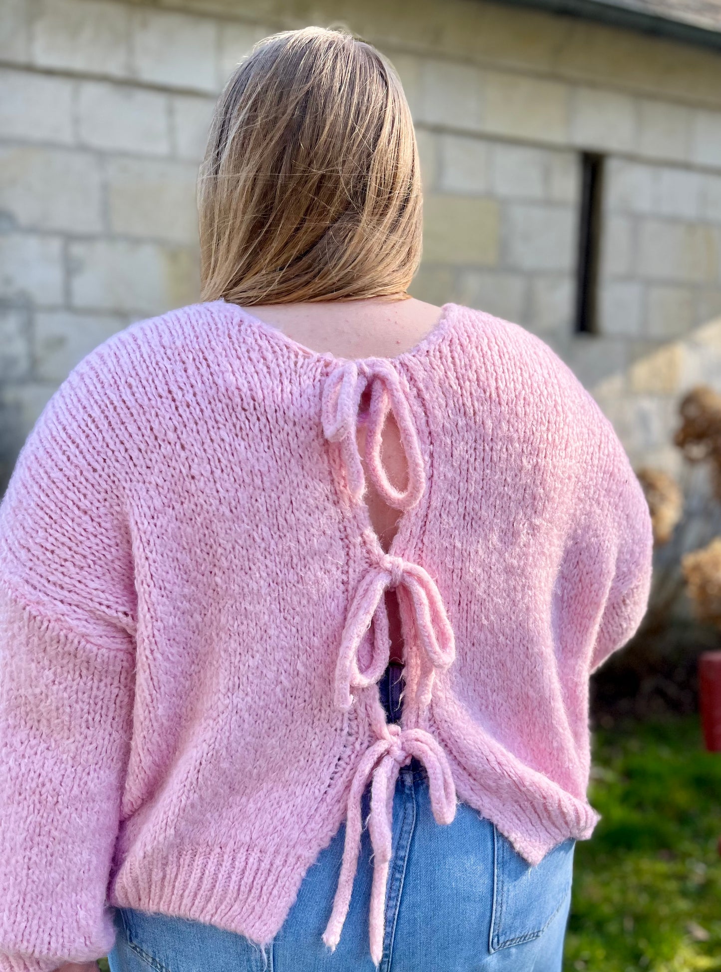 Gilet en laine avec noeud - rose pale