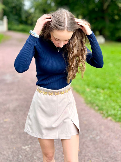 Top maille col rond - bleu marine