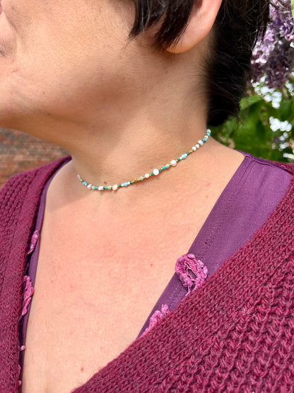 Collier ras de cou pierres naturelles - bleu￼
