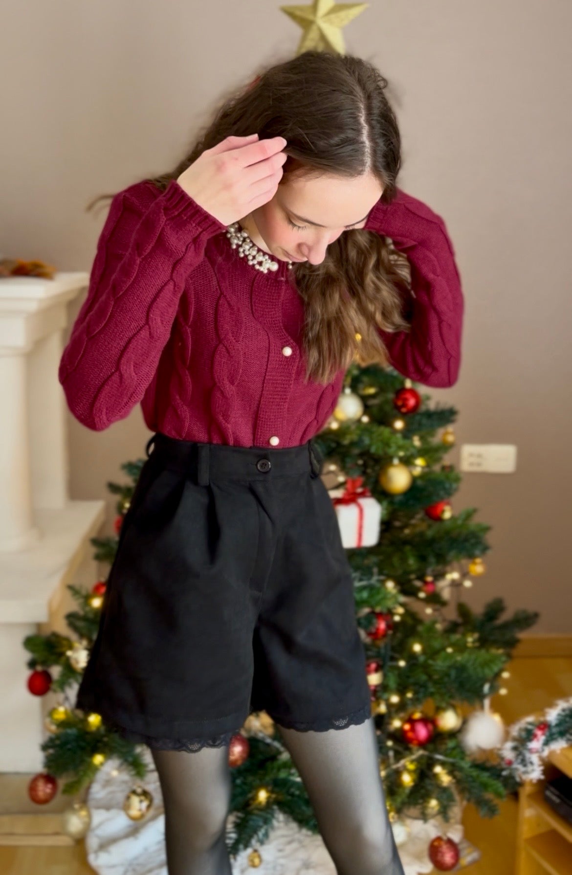 Short suédine avec dentelle - noir