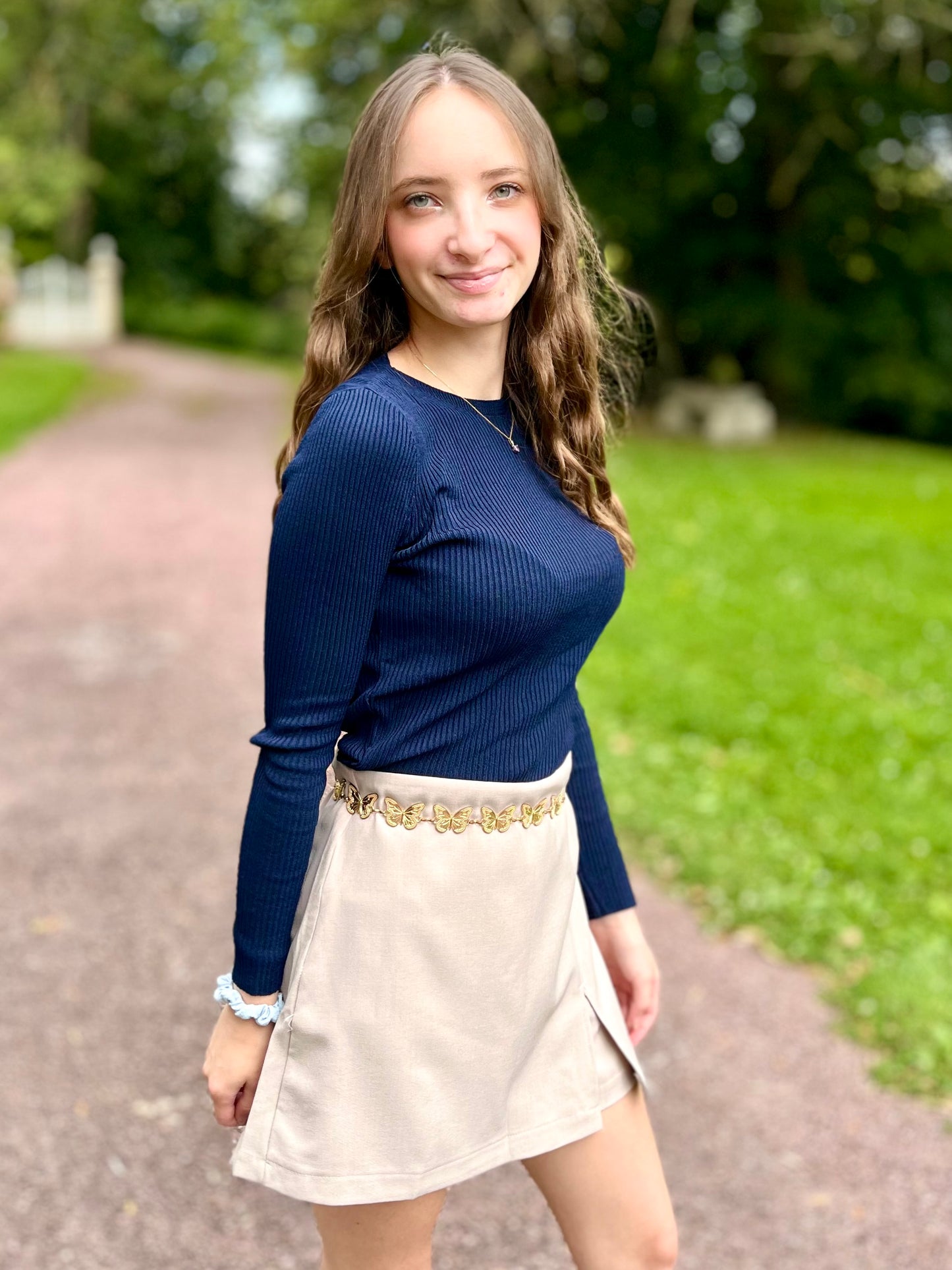 Top maille col rond - bleu marine