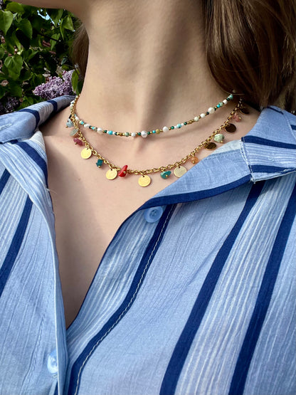 Collier ras de cou pierres naturelles - bleu￼