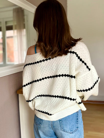 Pull col bateau - blanc et noir