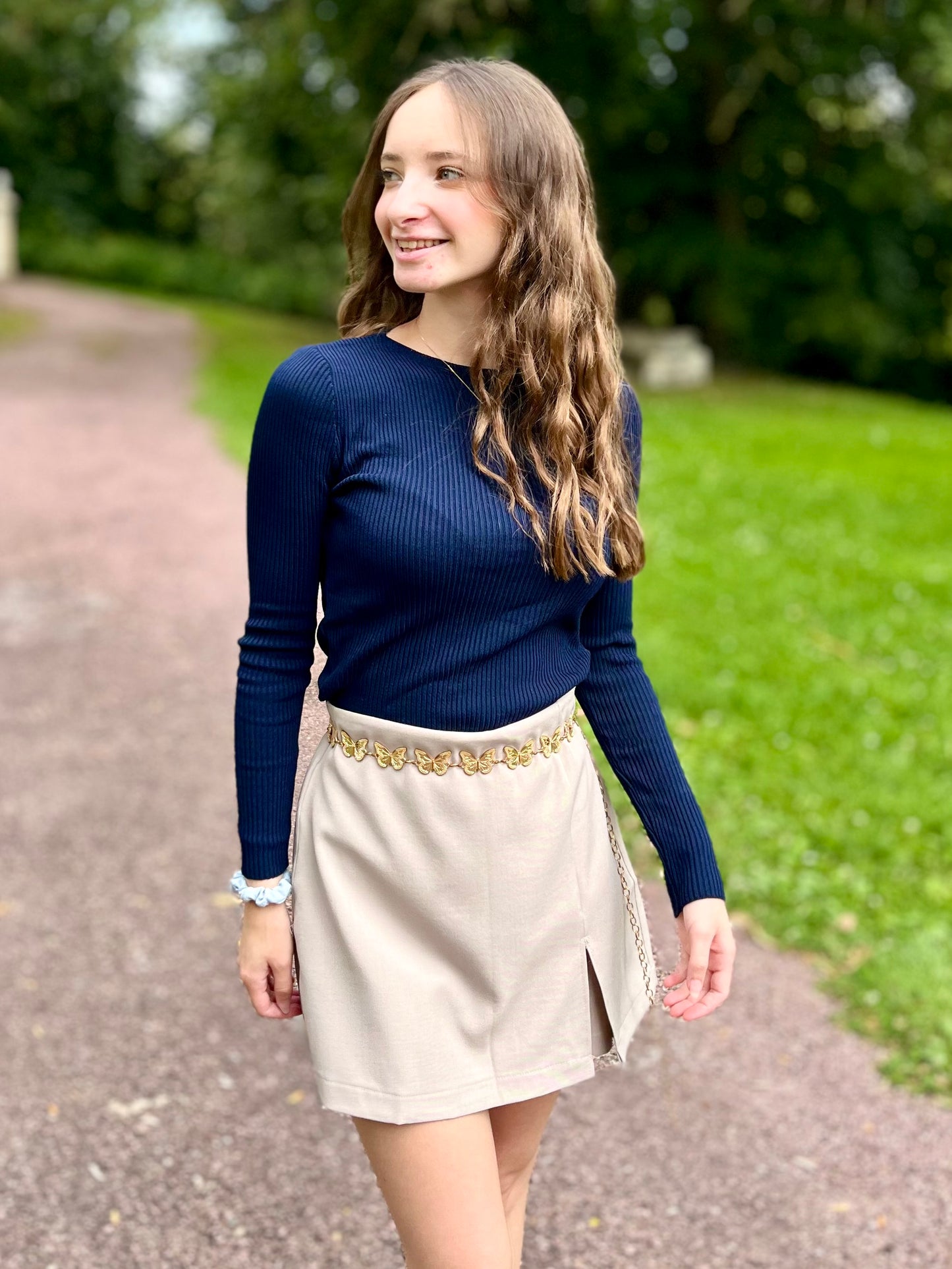 Top maille col rond - bleu marine