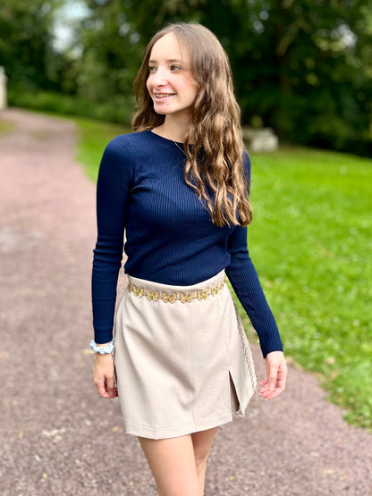 Top maille col rond - bleu marine