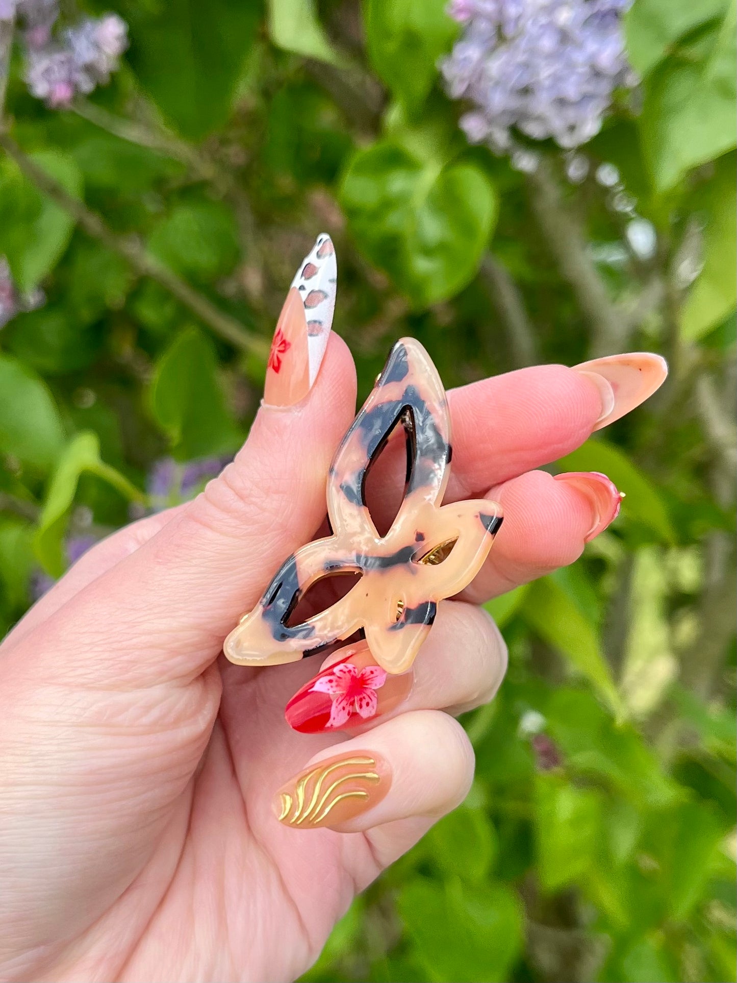 Petite pince papillon - beige et noir