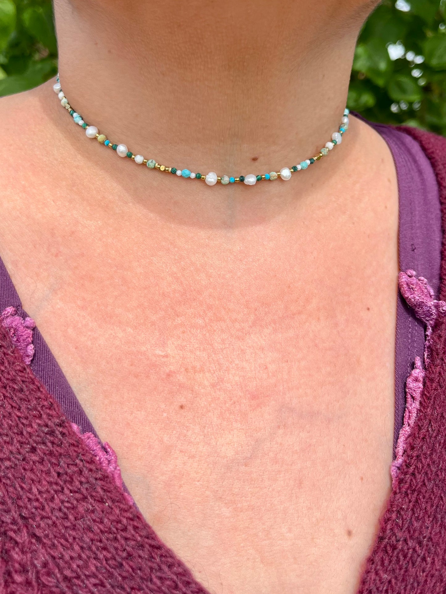 Collier ras de cou pierres naturelles - bleu￼