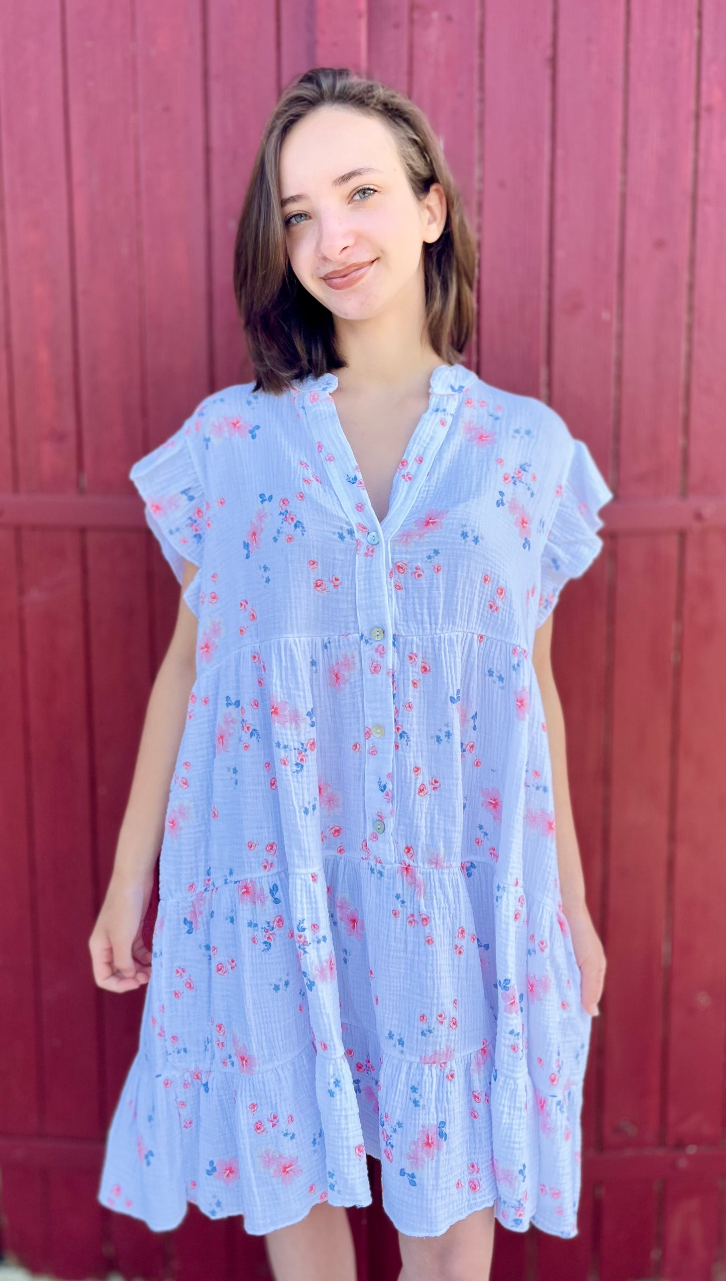 Robe fleurie gaze de coton - blanc