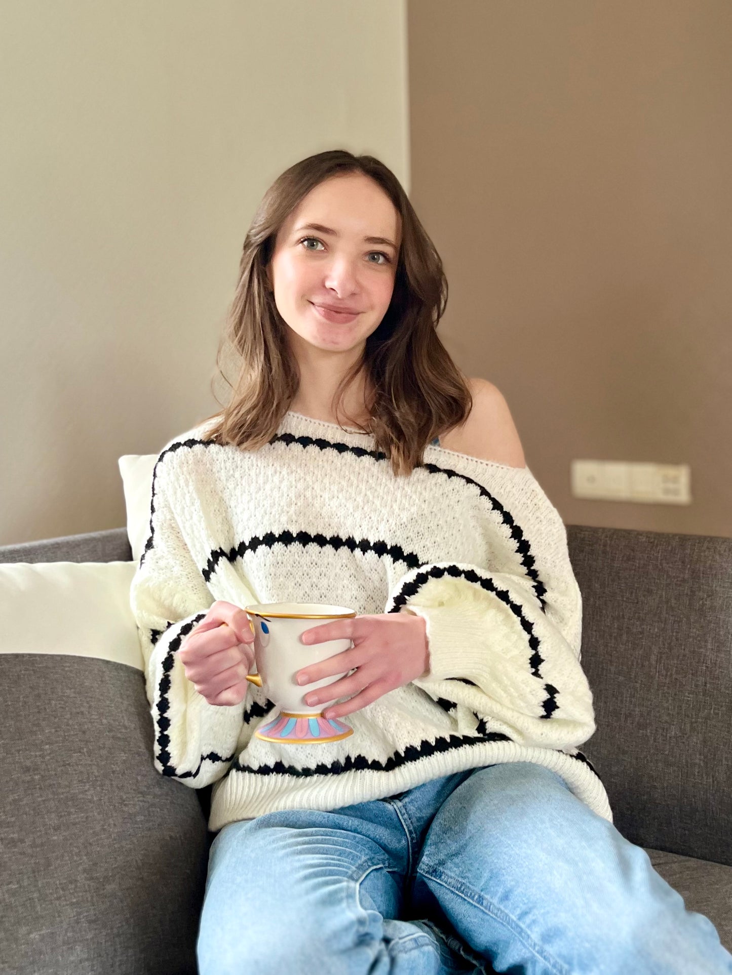 Pull col bateau - blanc et noir