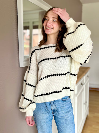 Pull col bateau - blanc et noir