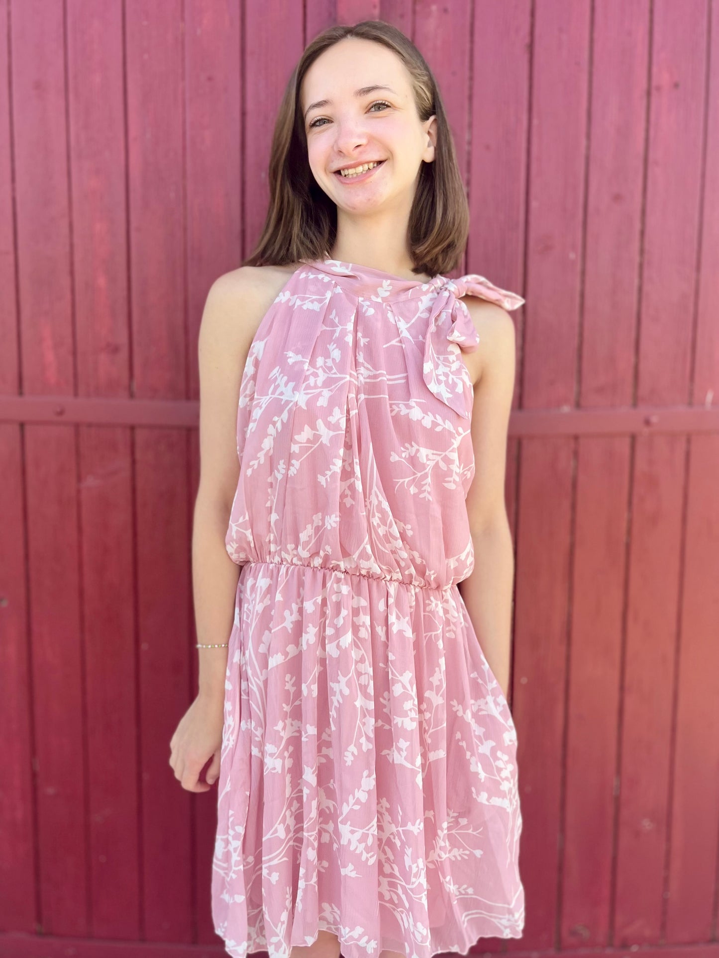 Robe fleurs avec noeud - rose