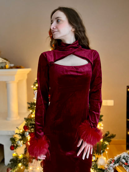 Robe en velours petite taille - bordeaux