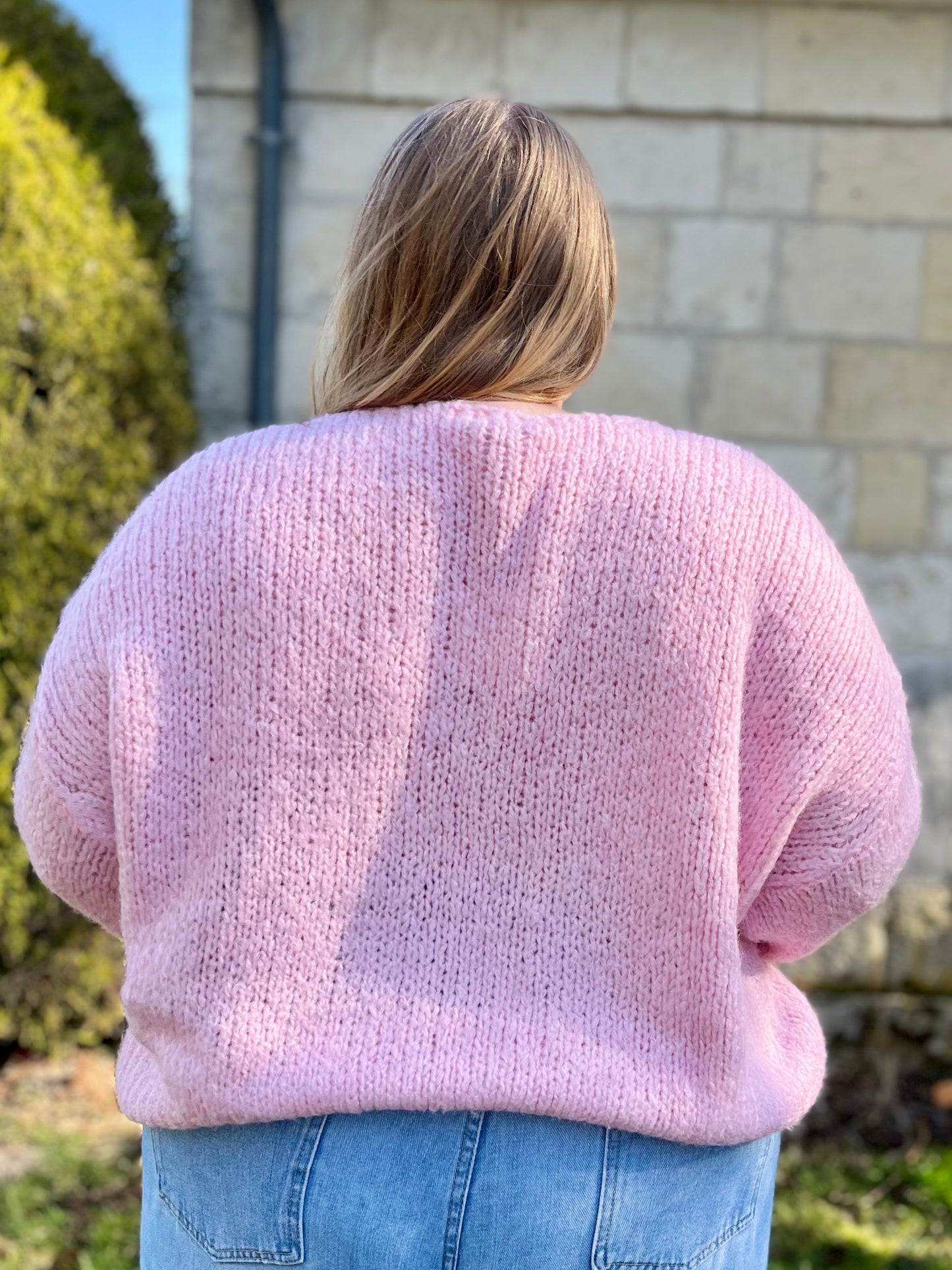 Gilet en laine avec noeud - rose pale