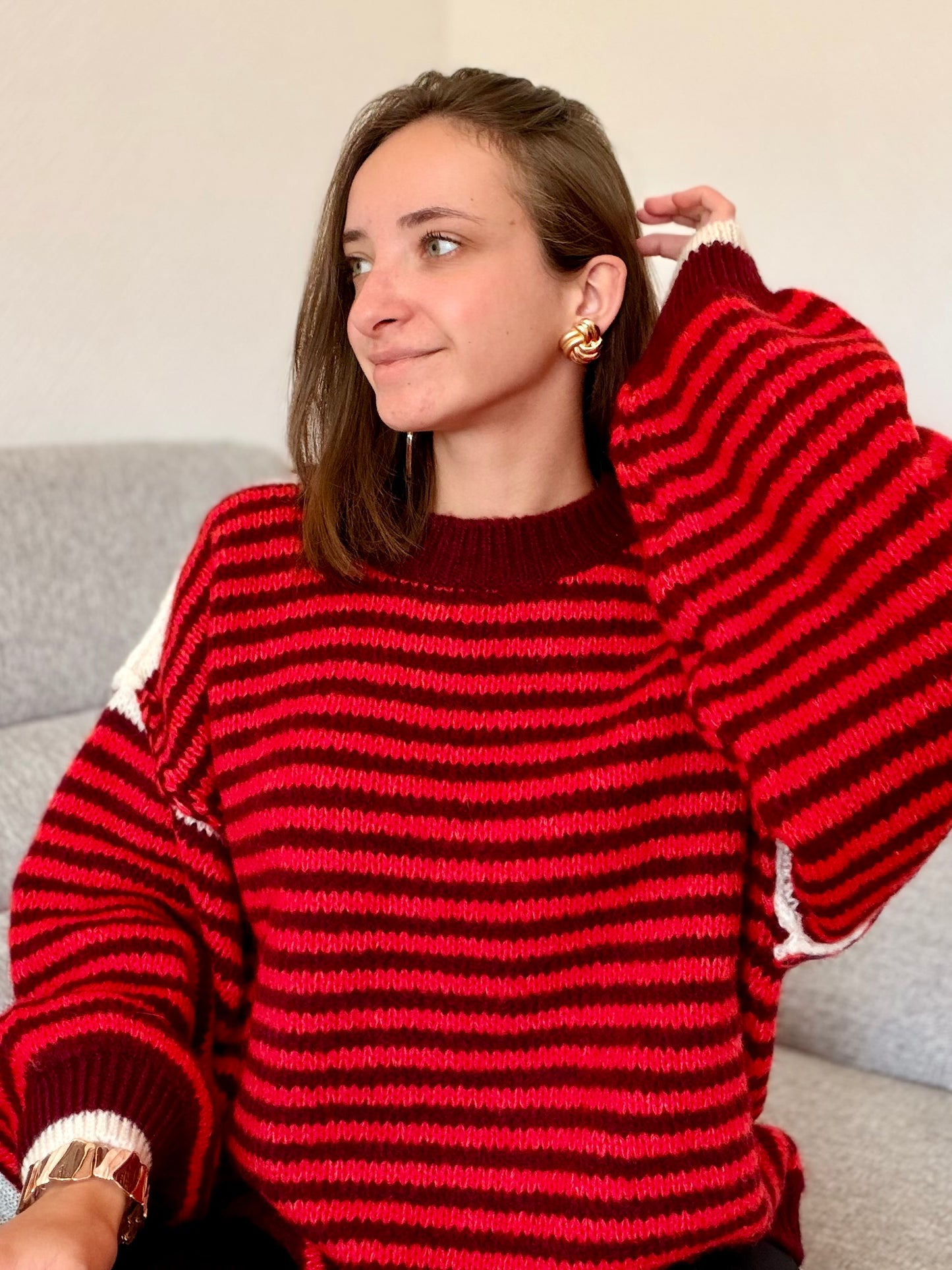 Pull à rayures - rouge