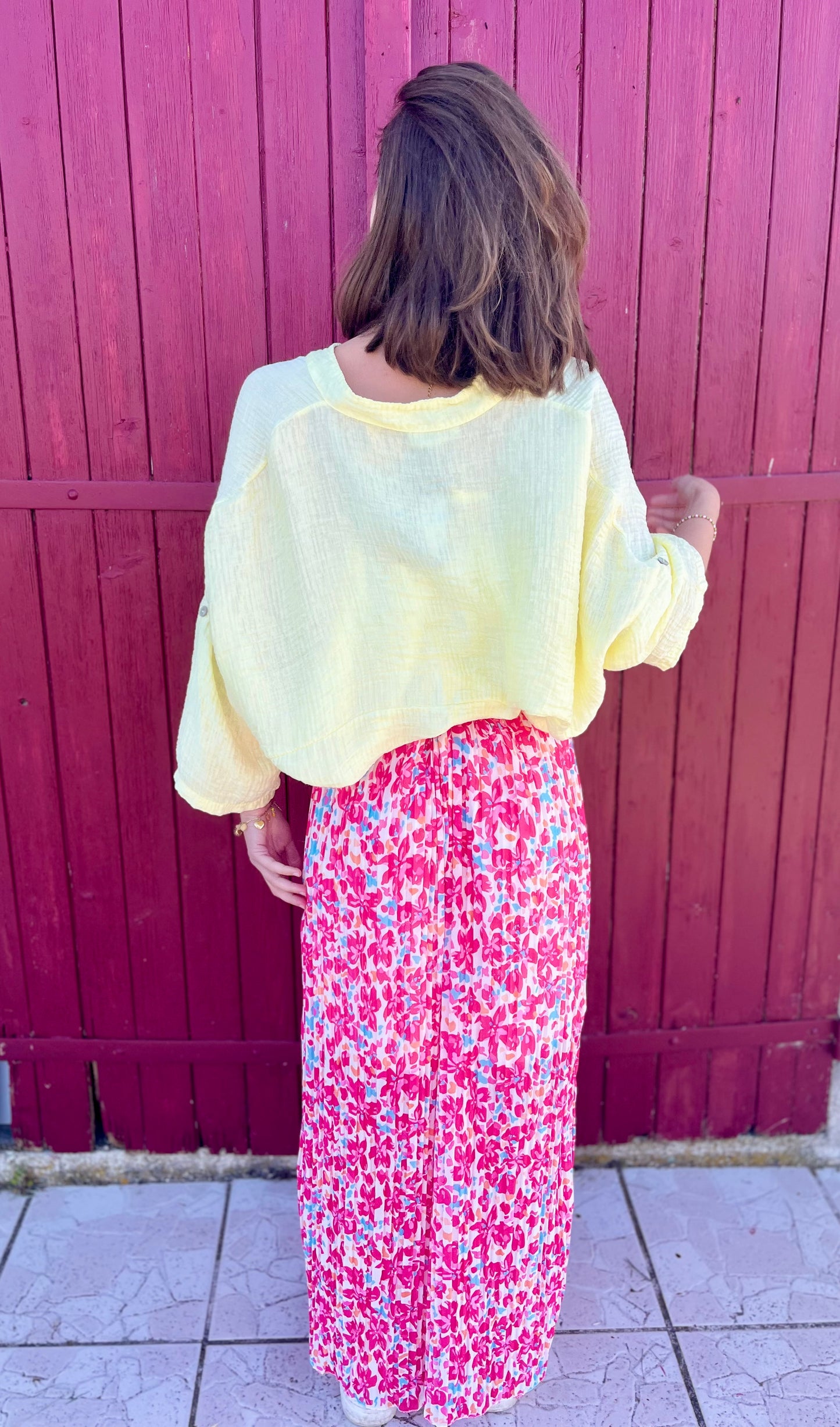Pantalon plissé à motifs - rose fuchsia