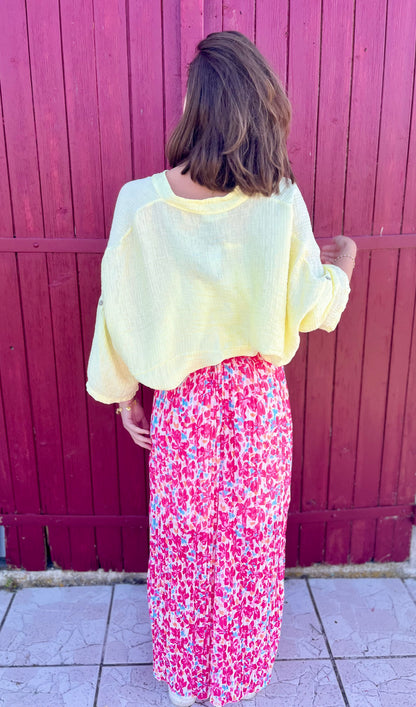 Pantalon plissé à motifs - rose fuchsia