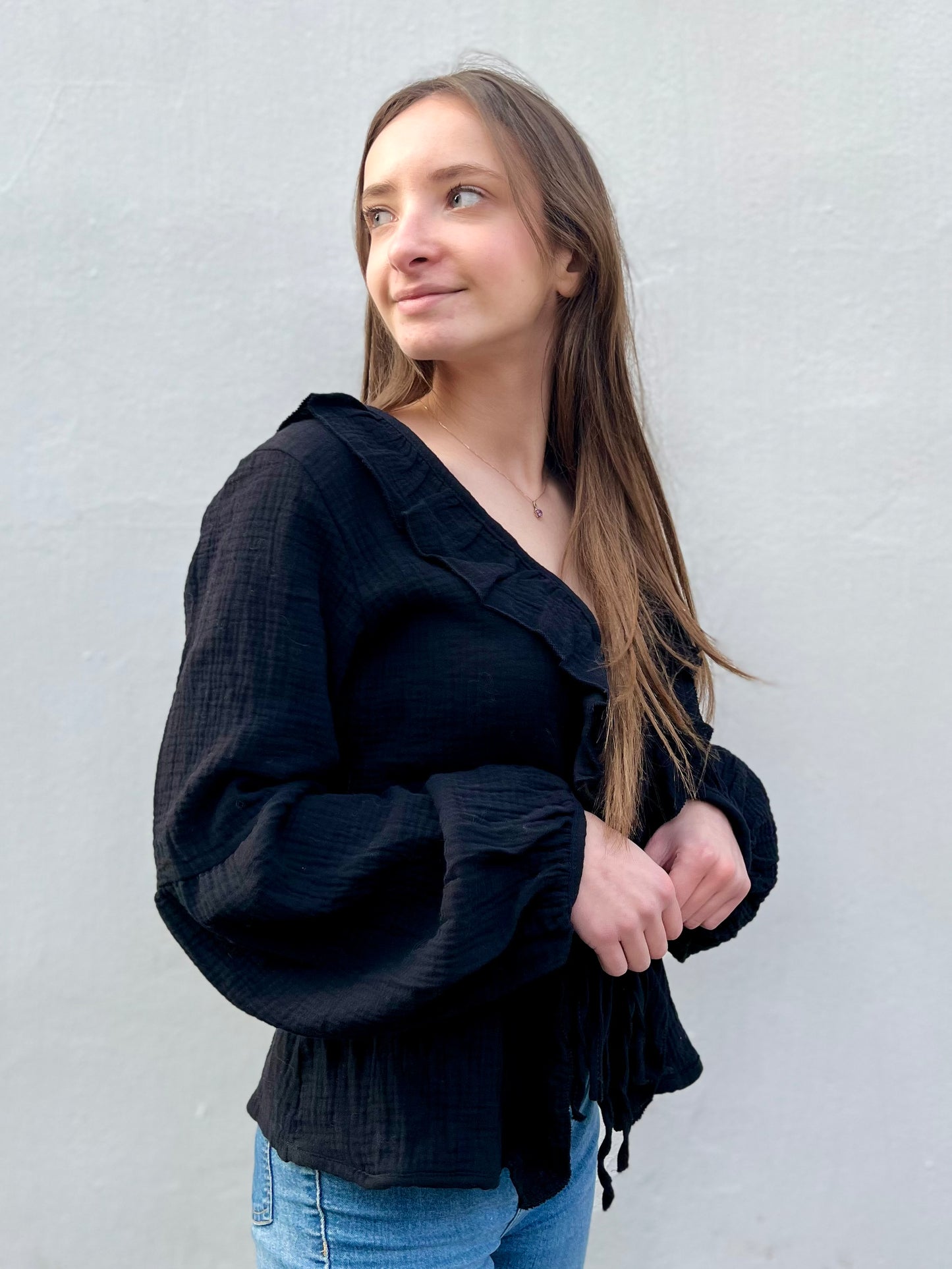 Blouse à noeud en coton - noir