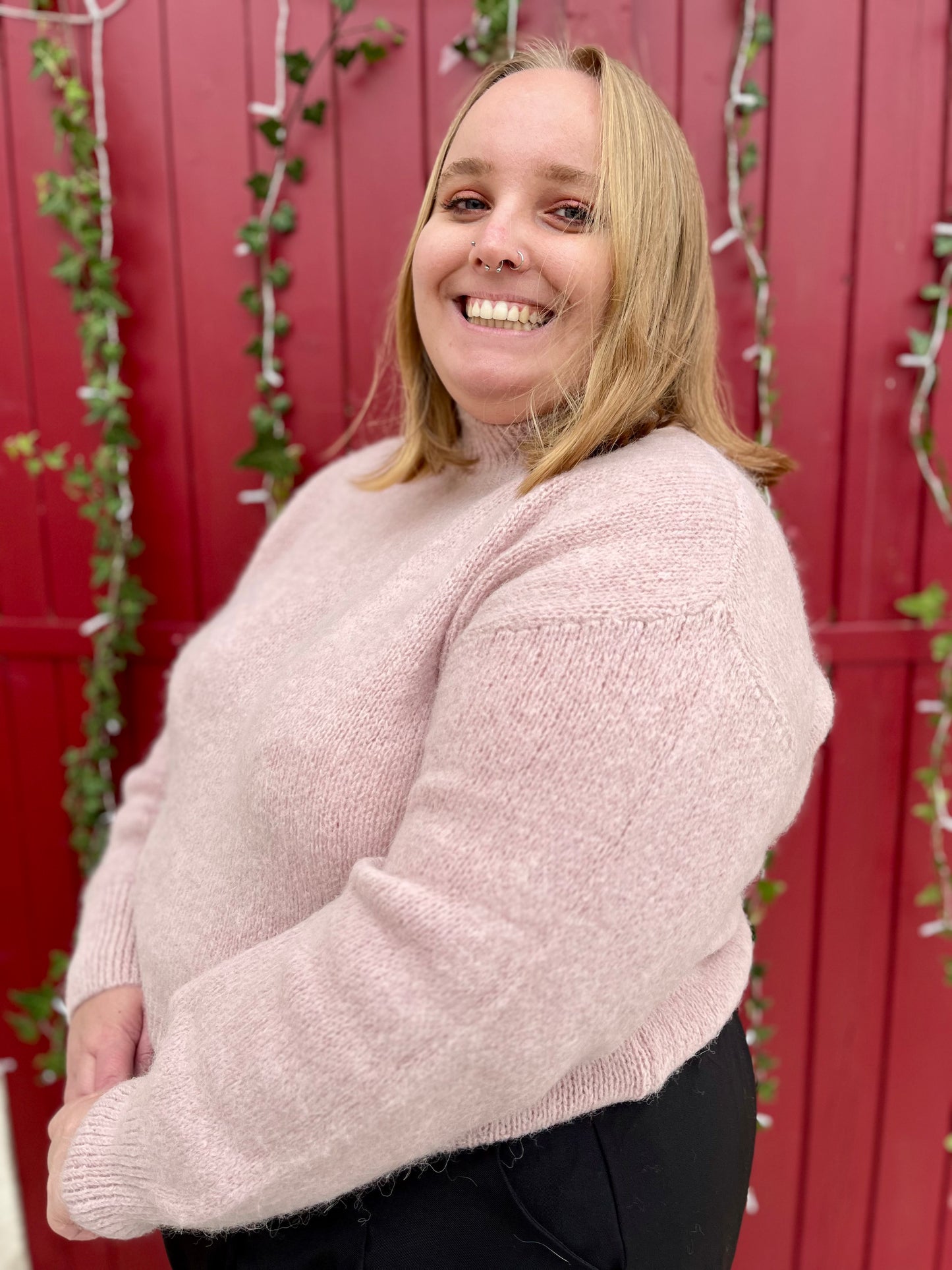 Pull col montant - vieux rose