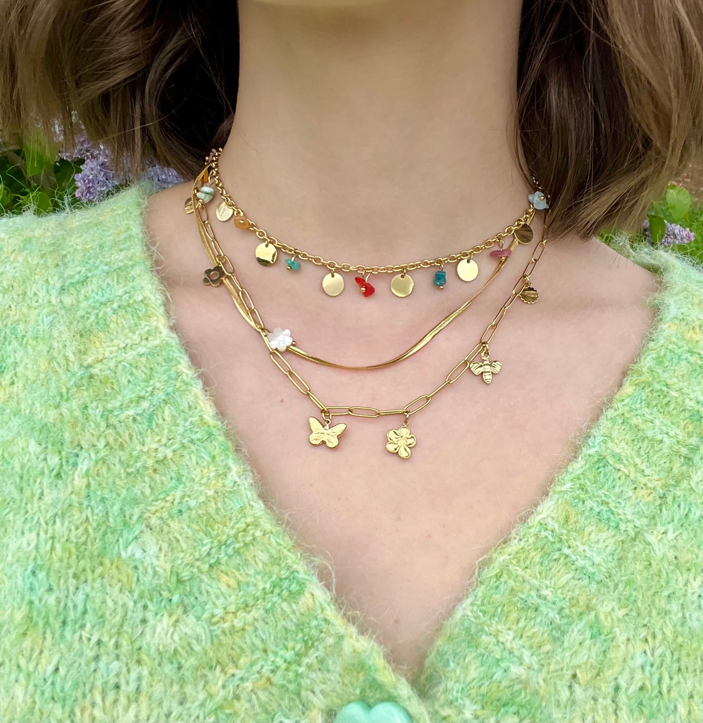 Collier 2 rangs papillon - or