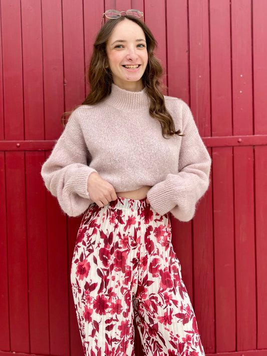 Pantalon plissé motifs - bordeaux