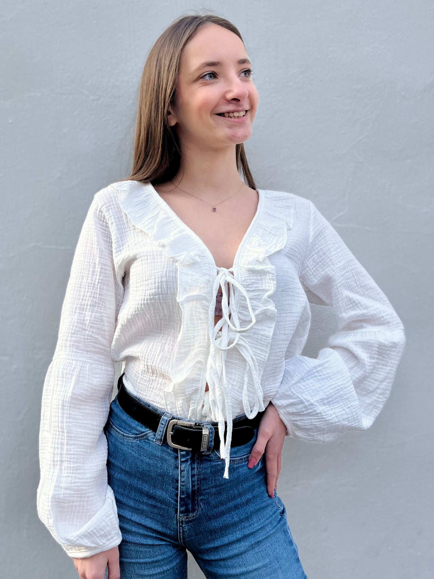 Blouse à noeud en coton - blanc