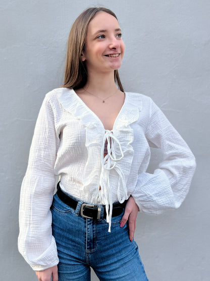 Blouse à noeud en coton - blanc