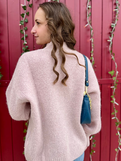 Pull col montant - vieux rose