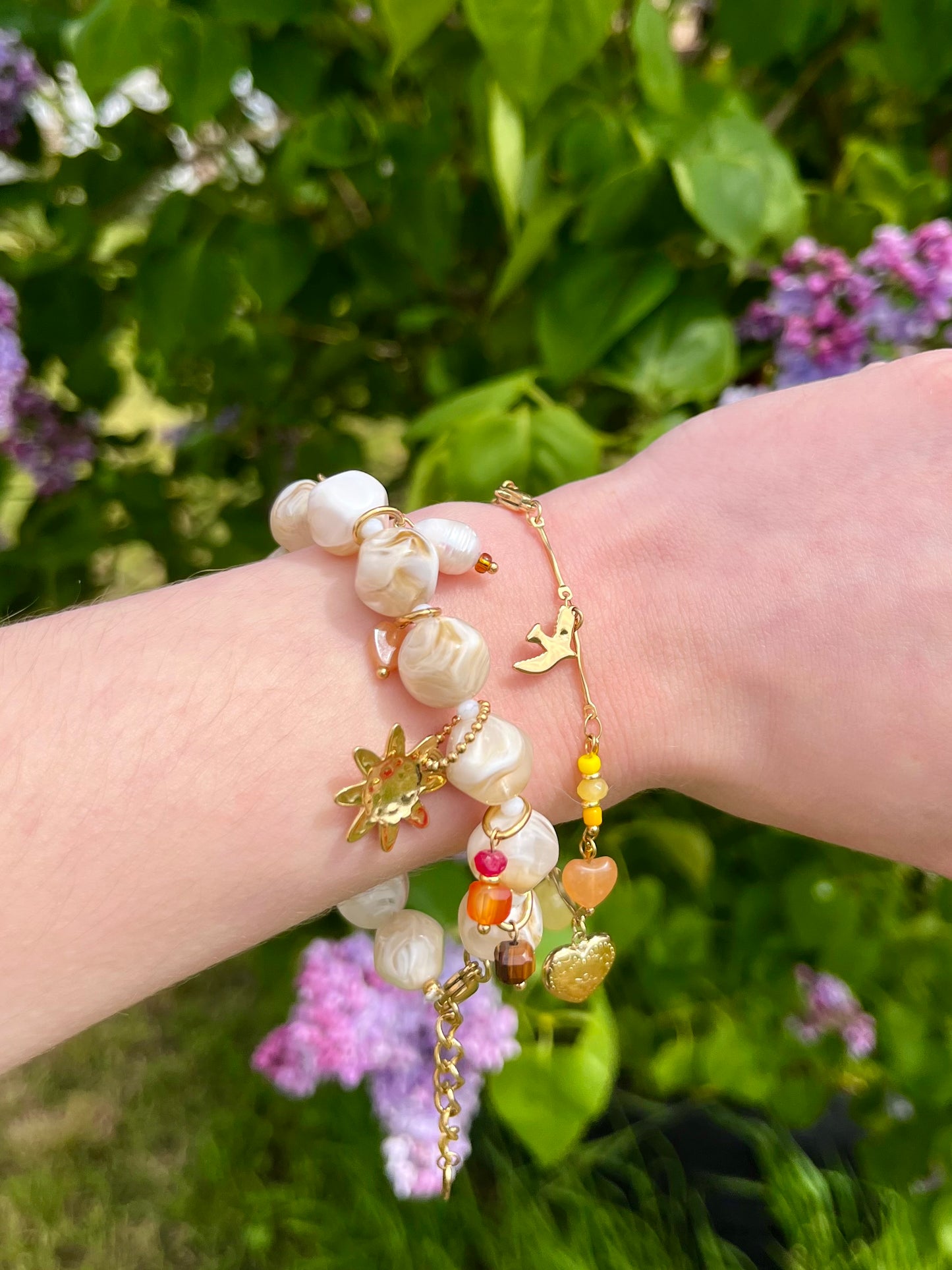 Bracelet fin pierres naturelles - orange et jaune