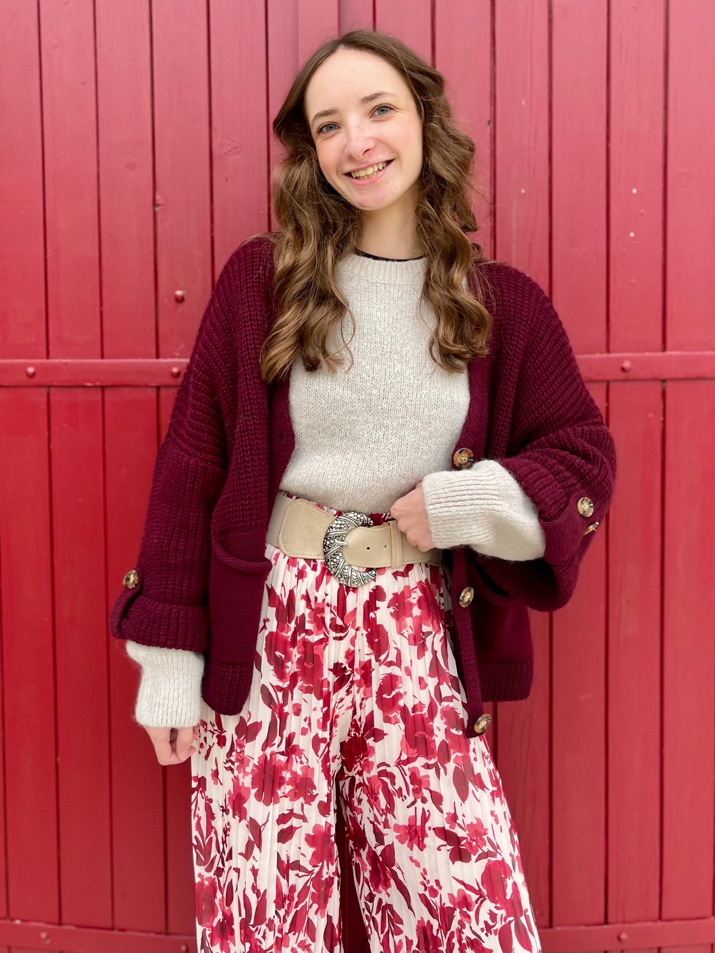 Pantalon plissé motifs - bordeaux