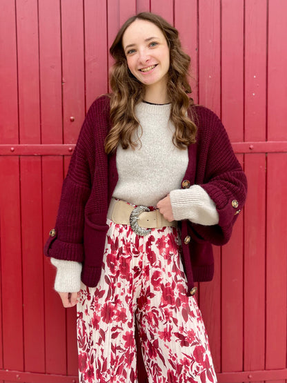 Pantalon plissé motifs - bordeaux