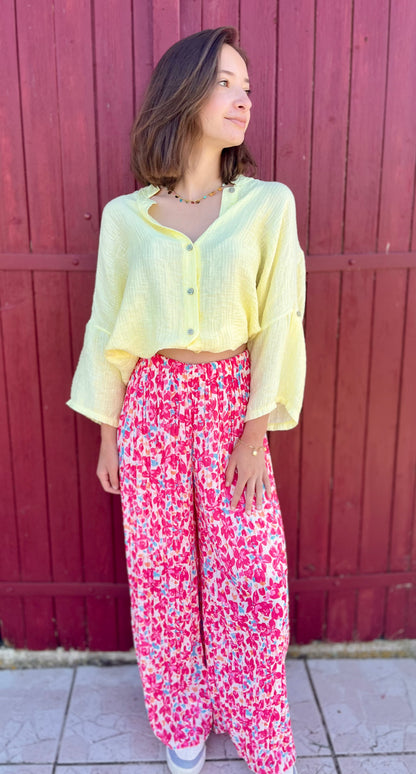 Pantalon plissé à motifs - rose fuchsia