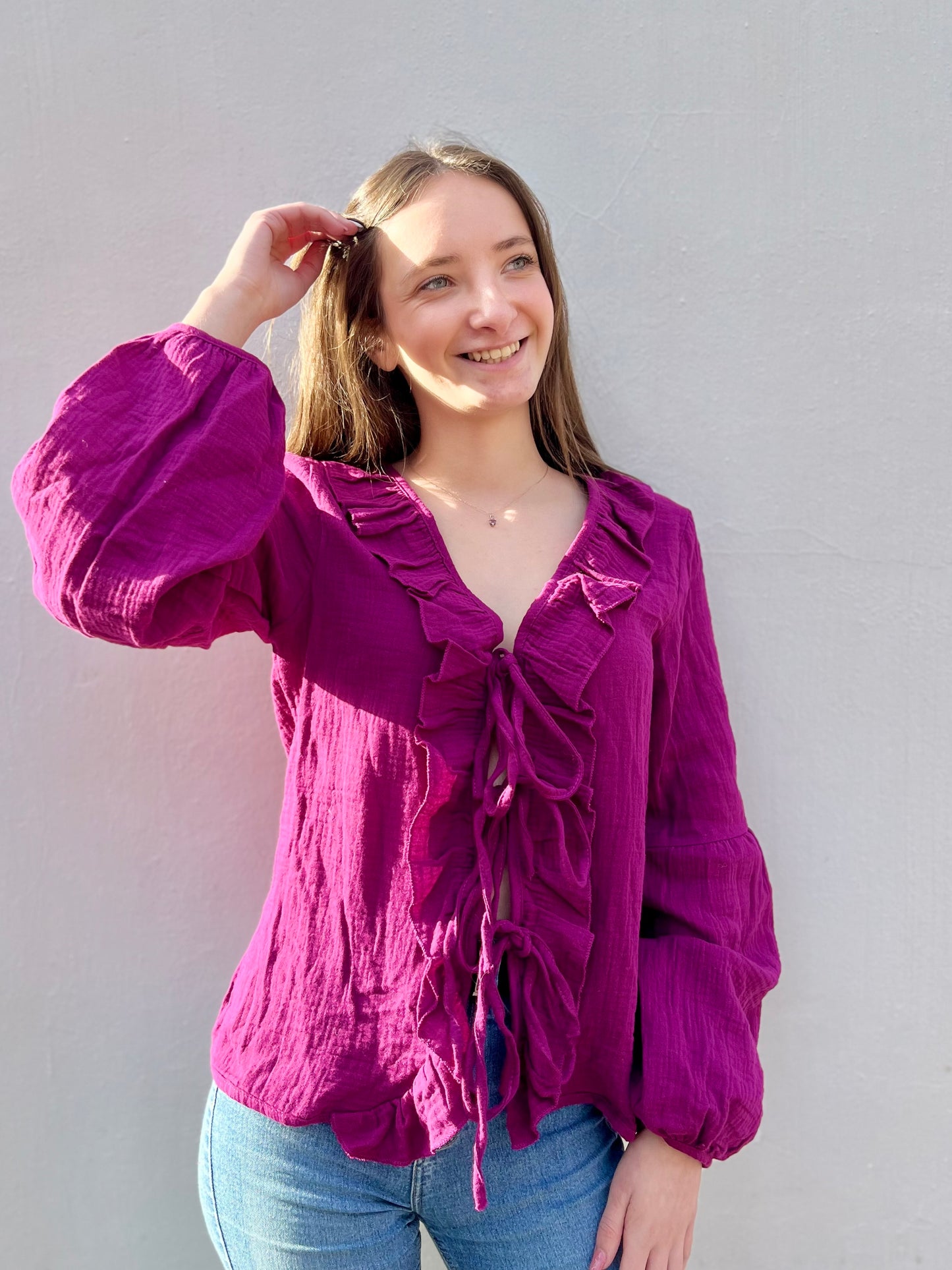 Blouse à noeud en coton - mauve