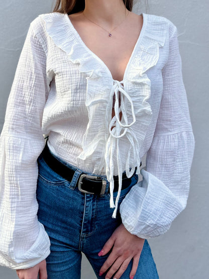 Blouse à noeud en coton - blanc